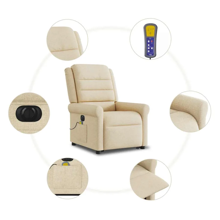 Fauteuil inclinable de massage électrique Crème Tissu - 11