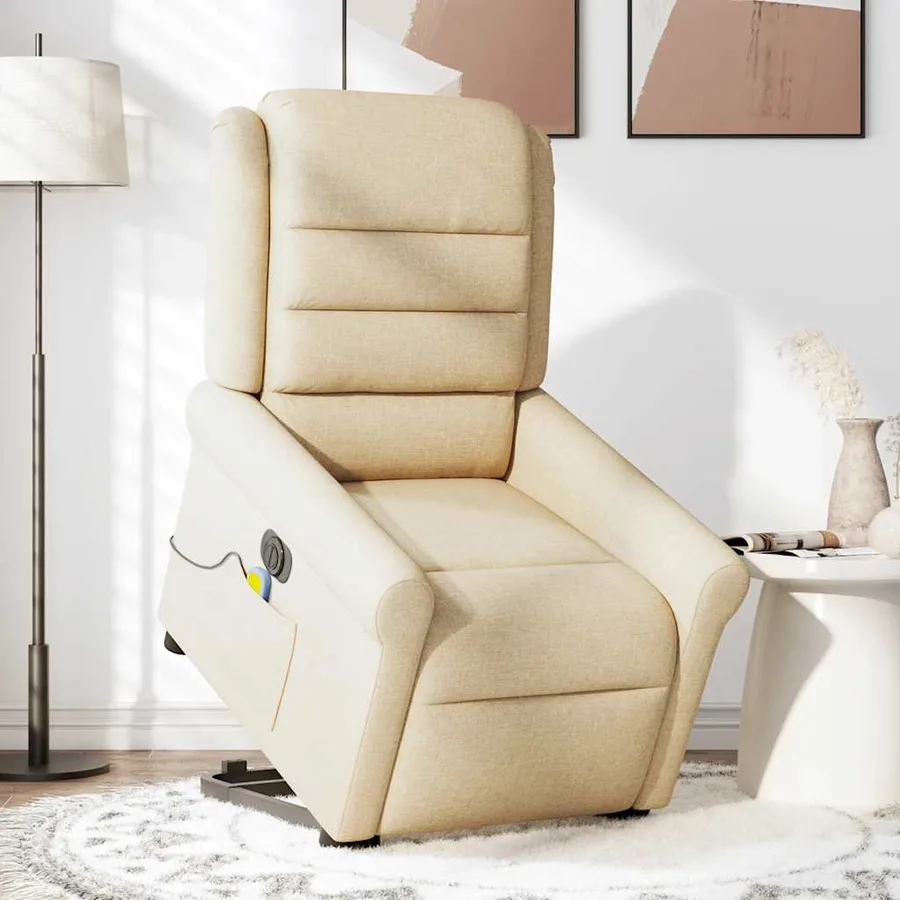 Fauteuil inclinable de massage électrique Crème Tissu - 3