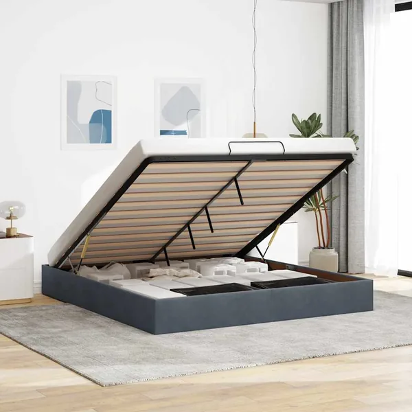 Cadre de lit ottoman sans matelas gris foncé 200x200 cm velours