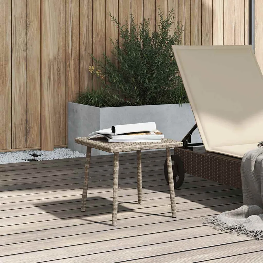Table basse de jardin rectangulaire gris clair résine tressée - 3
