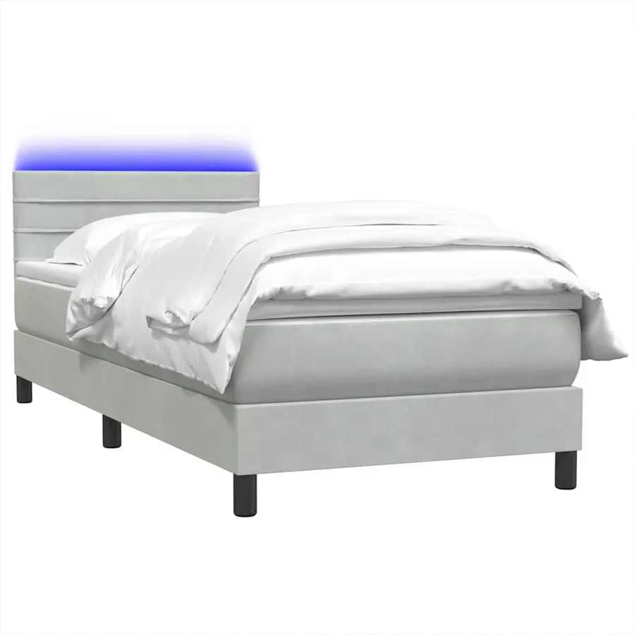 Sommier à lattes de lit et matelas et LED gris clair 90x210 cm velours - 3