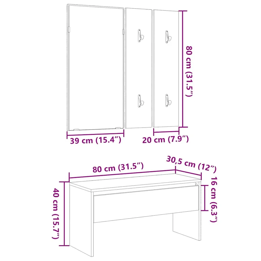 Ensemble de meubles d'entrée 4 pcs Chêne noir Bois d'ingénierie - 13
