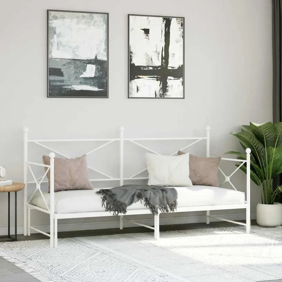 Lit de jour avec lit gigogne sans matelas blanc 90x190 cm acier - 4