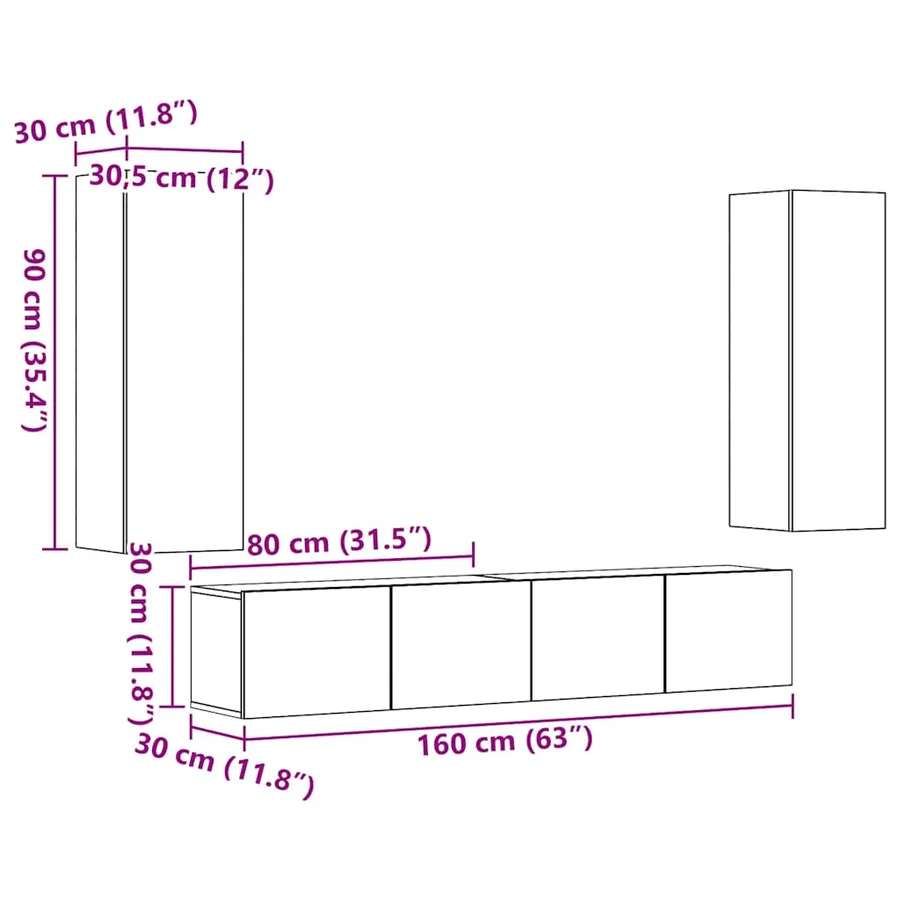 Meubles TV muraux 4 pcs chêne artisanal bois d'ingénierie - 9