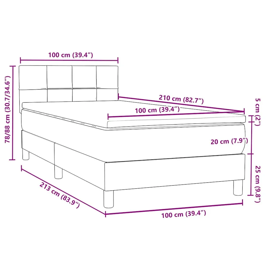 Sommier à lattes de lit avec matelas noir 100x210 cm velours - 12