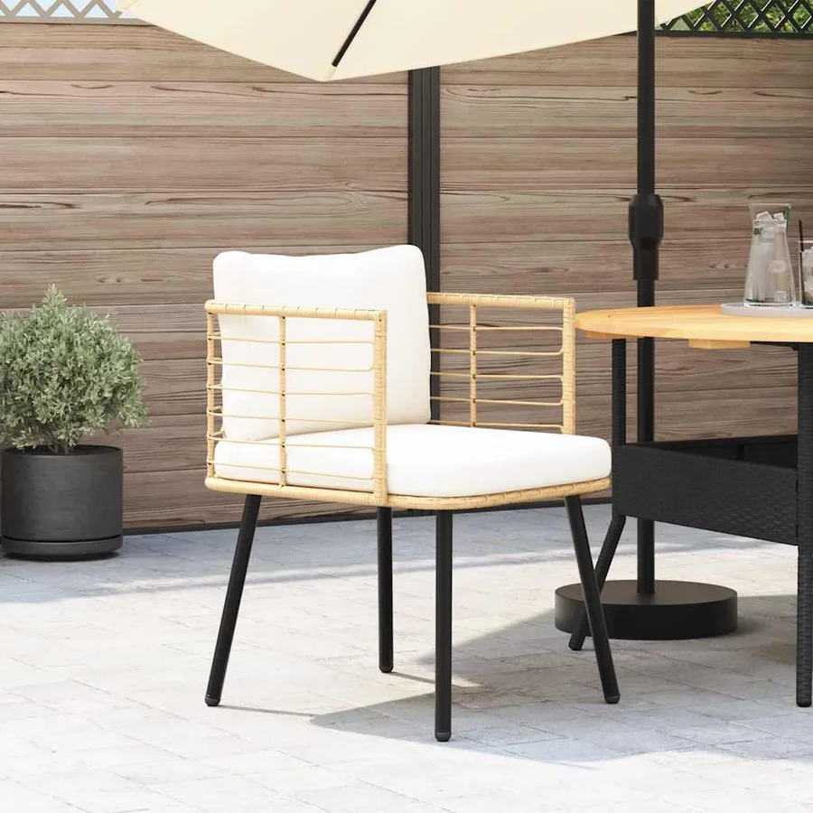 Chaise de jardin avec coussins naturel résine tressée - 2
