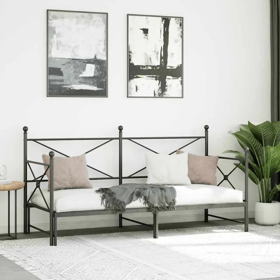 Lit de jour et lit gigogne sans matelas noir 90x190 cm acier - 4