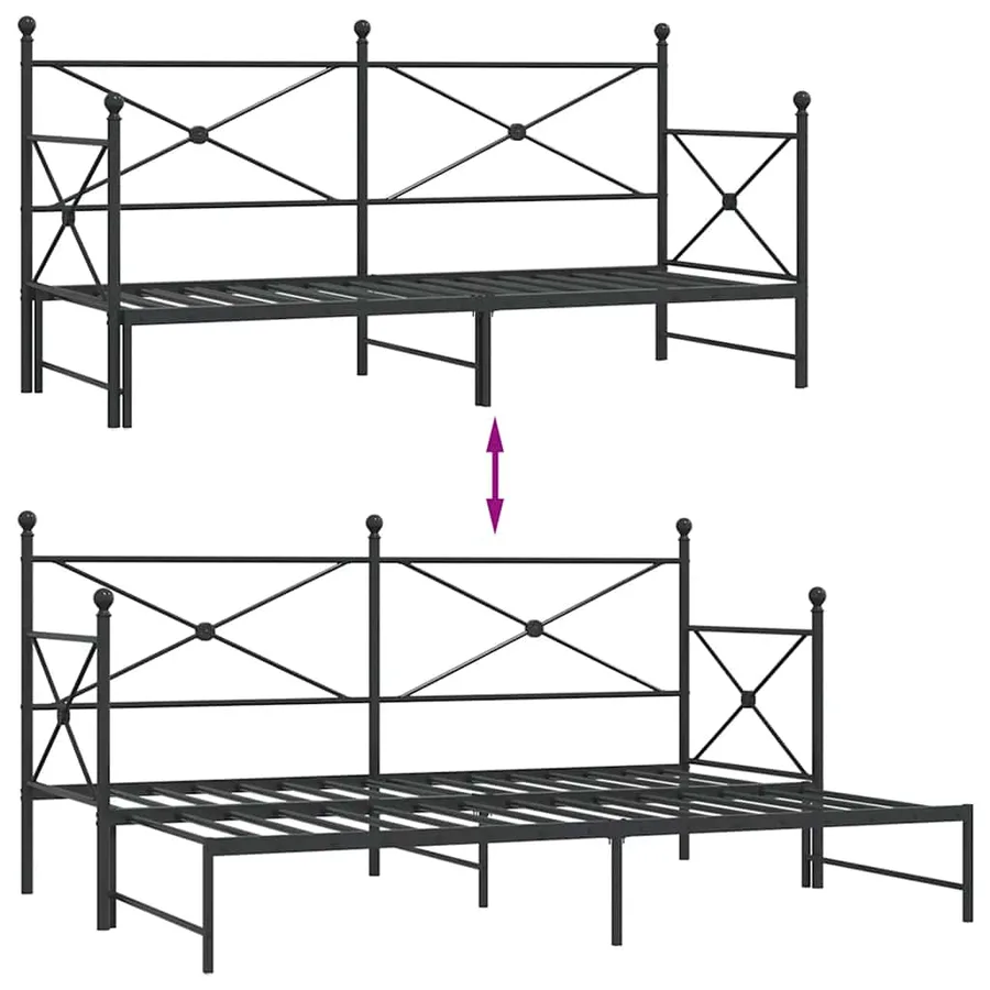 Lit de jour et lit gigogne sans matelas noir 90x190 cm acier - 9