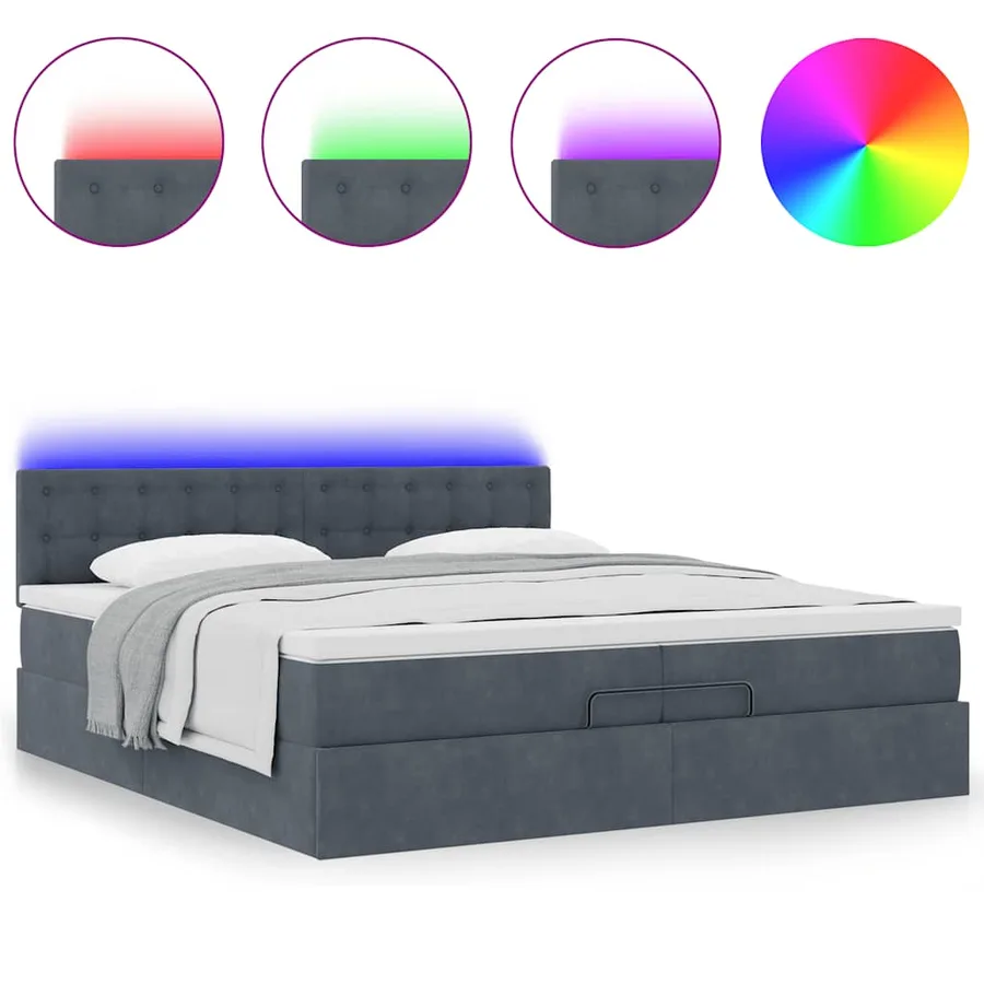Cadre de lit ottoman avec matelas gris foncé 200x200 cm velours - 5