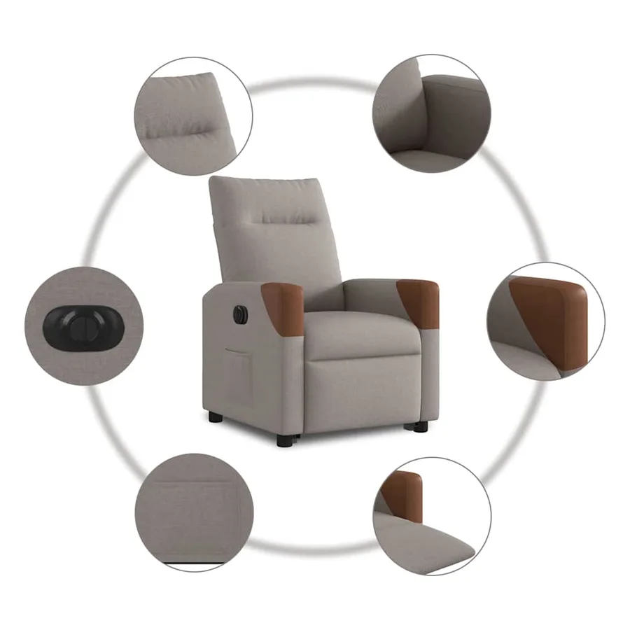 Fauteuil inclinable électrique taupe tissu - 11