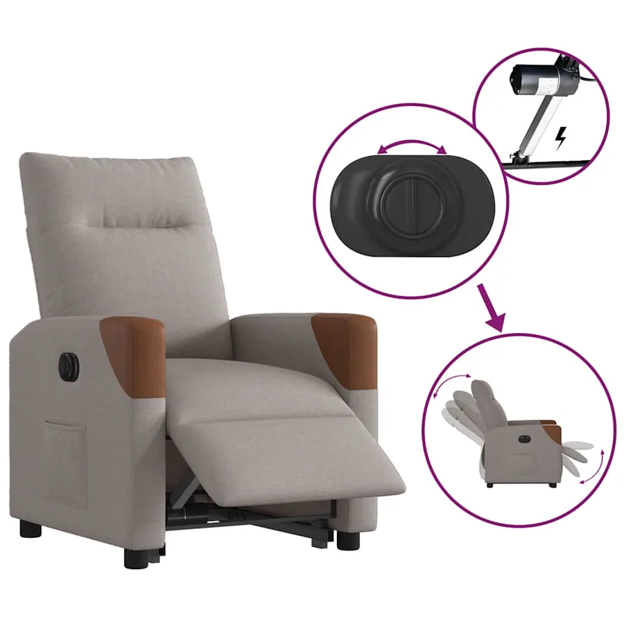 Fauteuil inclinable électrique taupe tissu - 9