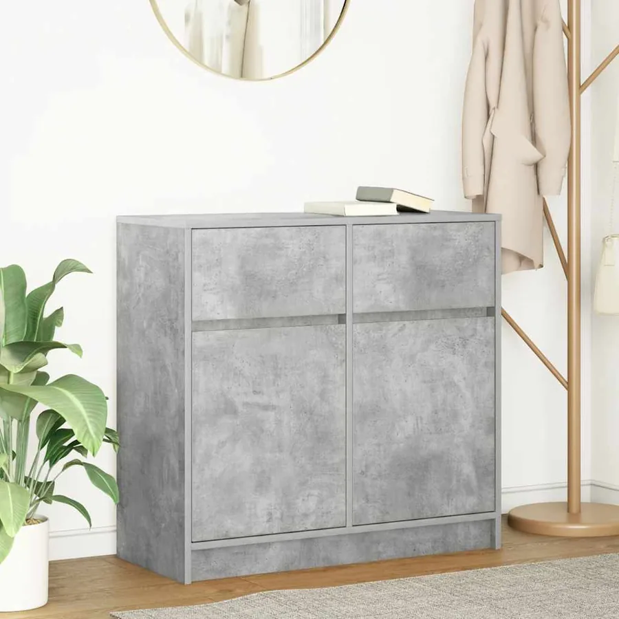 Buffet avec tiroir gris béton 80x34x76 cm bois d'ingénierie
