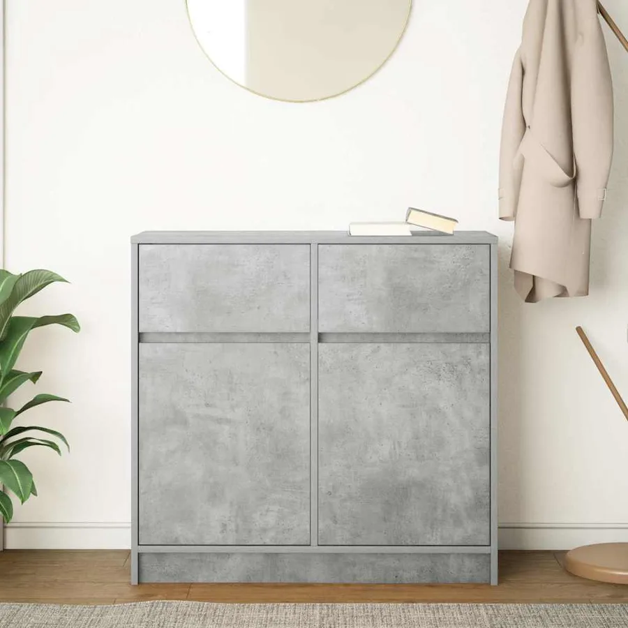Buffet avec tiroir gris béton 80x34x76 cm bois d'ingénierie - 3