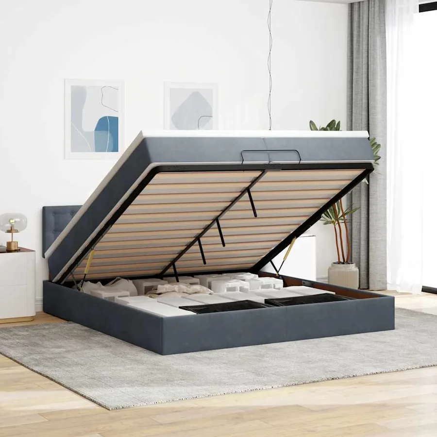 Cadre de lit ottoman avec matelas gris foncé 200x200 cm velours