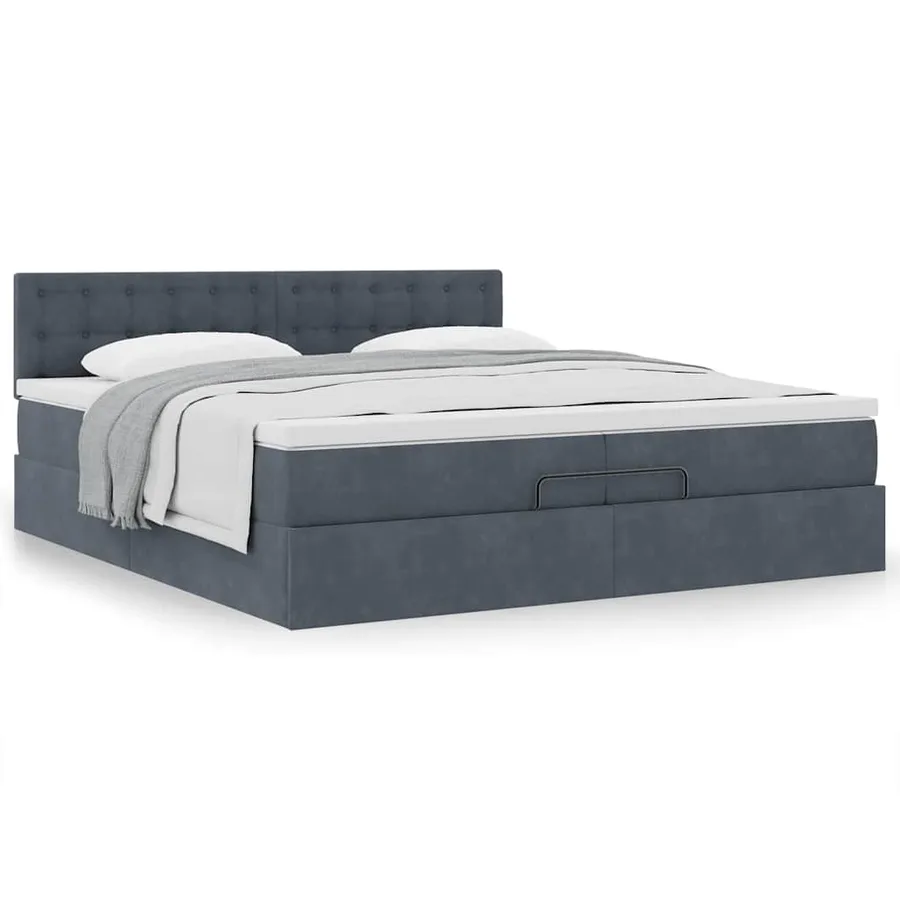 Cadre de lit ottoman avec matelas gris foncé 200x200 cm velours - 4