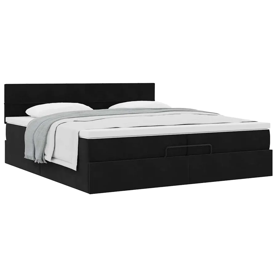 Cadre de lit ottoman avec matelas noir 200x200 cm velours - 4