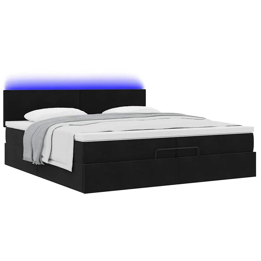 Cadre de lit ottoman avec matelas noir 200x200cm velours - 3