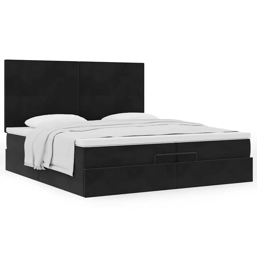 Cadre de lit ottoman avec matelas noir 200x200cm velours - 4