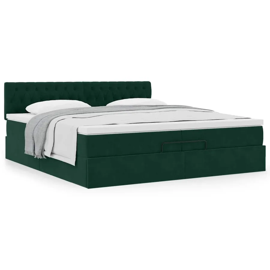 Cadre de lit ottoman avec matelas vert foncé 200x200 cm velours - 4