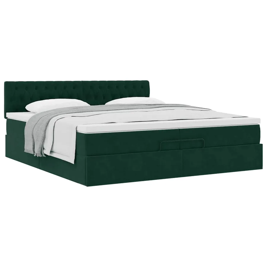 Cadre de lit ottoman avec matelas vert foncé 200x200 cm velours - 5
