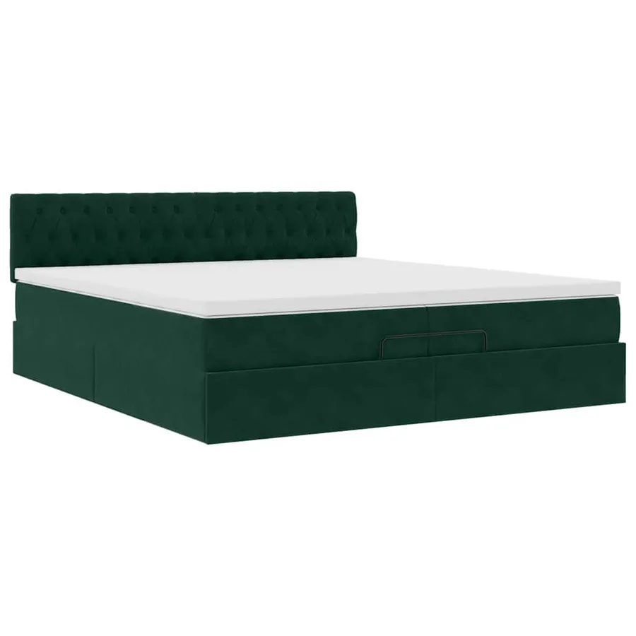 Cadre de lit ottoman avec matelas vert foncé 200x200 cm velours - 6