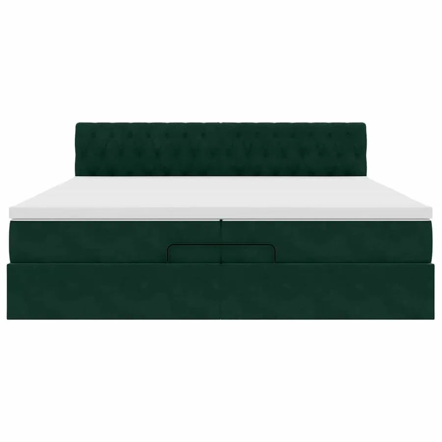 Cadre de lit ottoman avec matelas vert foncé 200x200 cm velours - 7