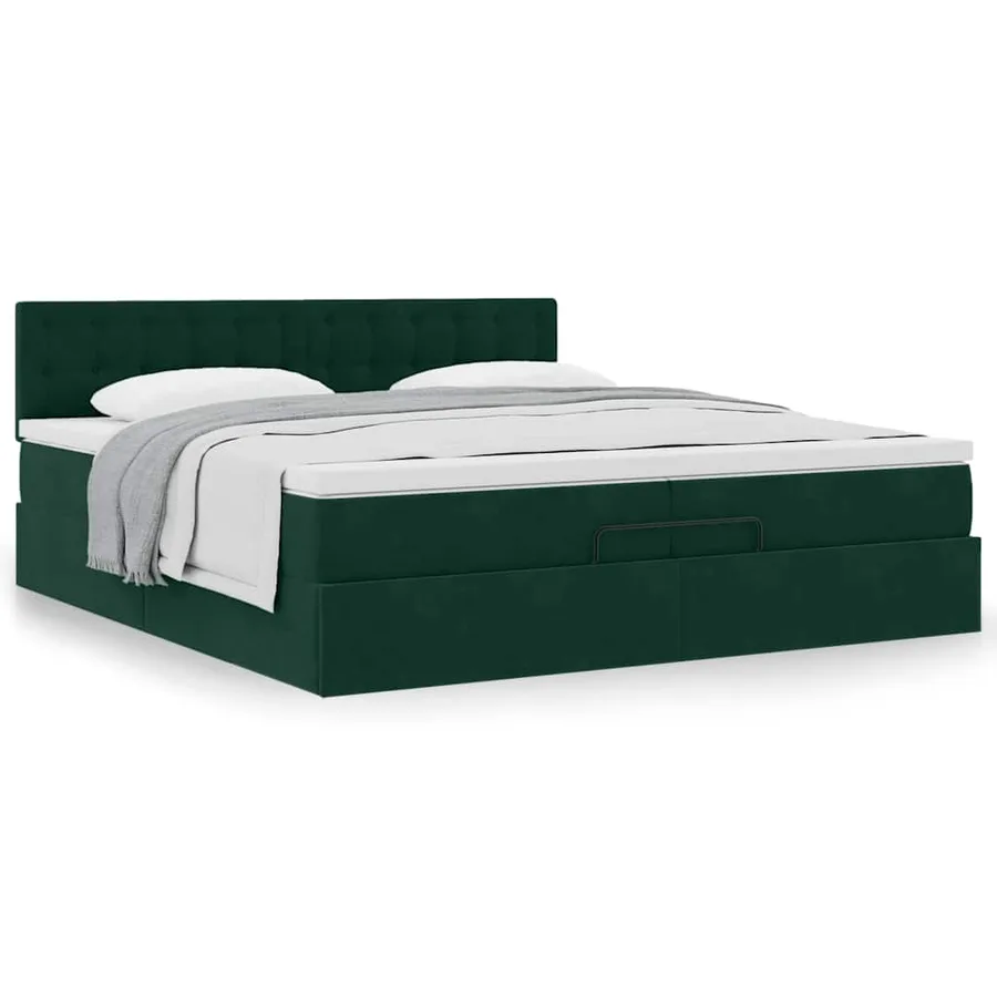Cadre de lit ottoman avec matelas vert foncé 200x200 cm velours - 4