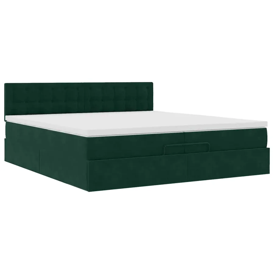 Cadre de lit ottoman avec matelas vert foncé 200x200 cm velours - 5