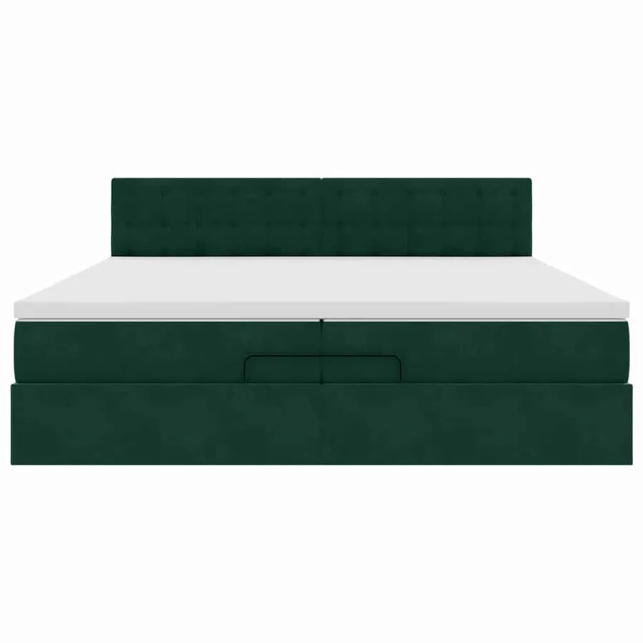 Cadre de lit ottoman avec matelas vert foncé 200x200 cm velours - 6