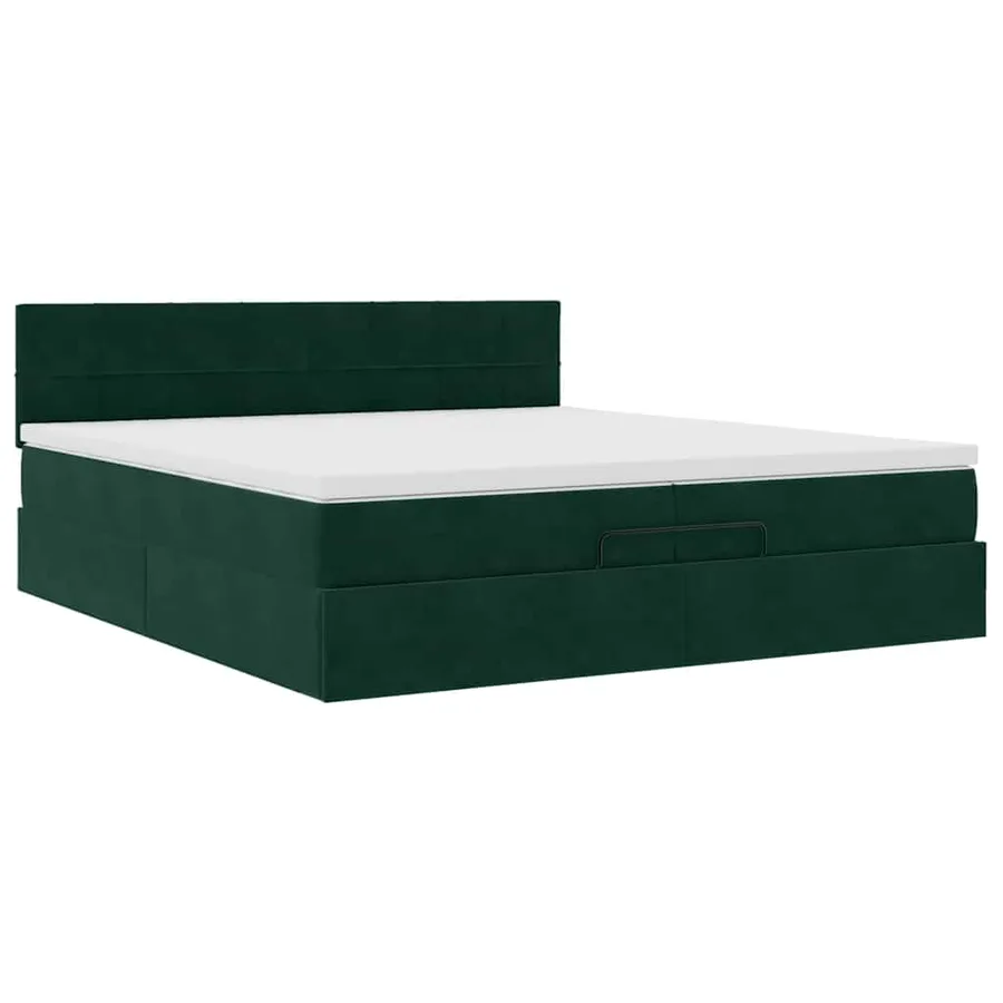 Cadre de lit ottoman avec matelas vert foncé 200x200 cm velours - 5
