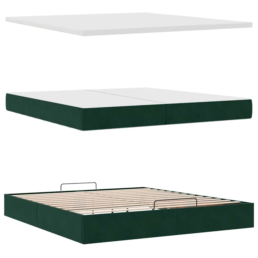 Cadre de lit ottoman avec matelas vert foncé 200x200 cm velours - 7