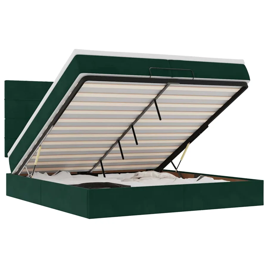 Cadre de lit ottoman avec matelas vert foncé 200x200 cm velours - 2