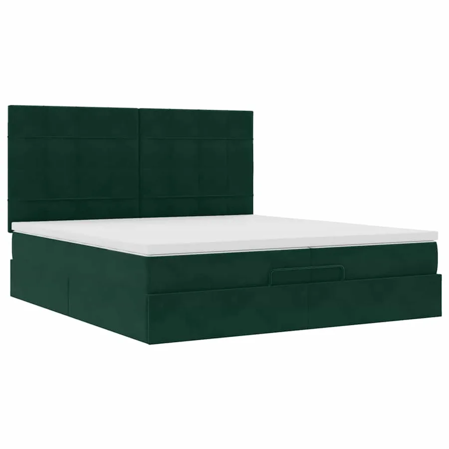 Cadre de lit ottoman avec matelas vert foncé 200x200 cm velours - 6