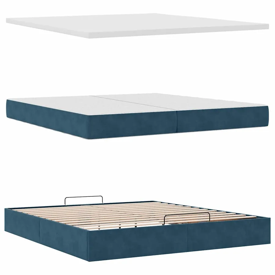 Cadre de lit ottoman avec matelas bleu foncé 200x200 cm velours - 7