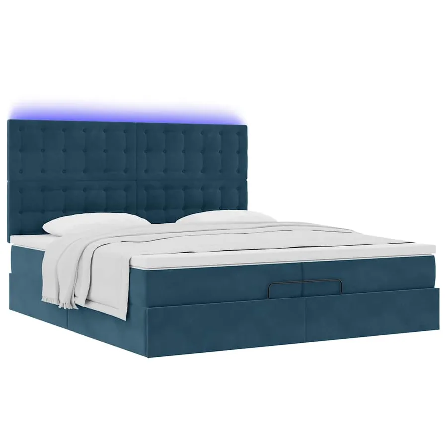 Cadre de lit ottoman avec matelas bleu foncé 200x200 cm velours - 6