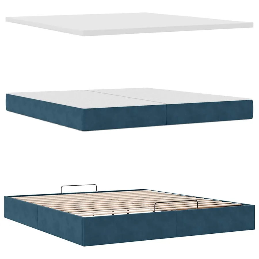 Cadre de lit ottoman avec matelas bleu foncé 200x200 cm velours - 9