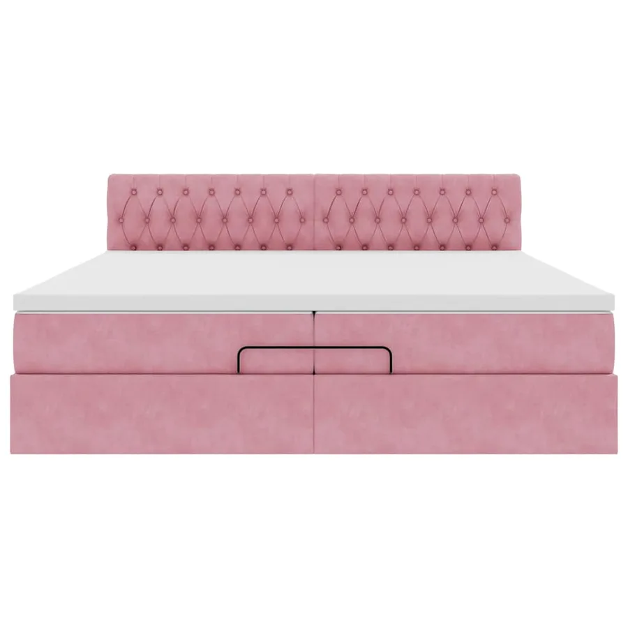 Cadre de lit ottoman avec matelas rose 200x200 cm velours - 7