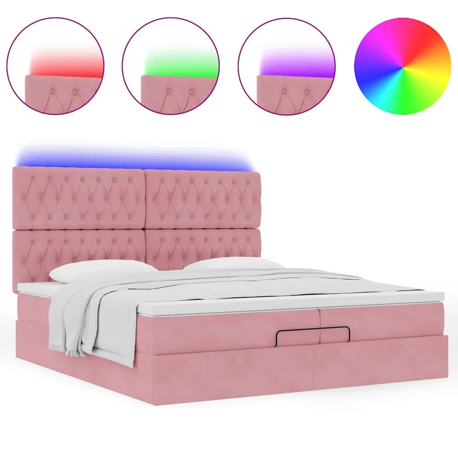 Cadre de lit ottoman avec matelas rose 200x200 cm velours - 5