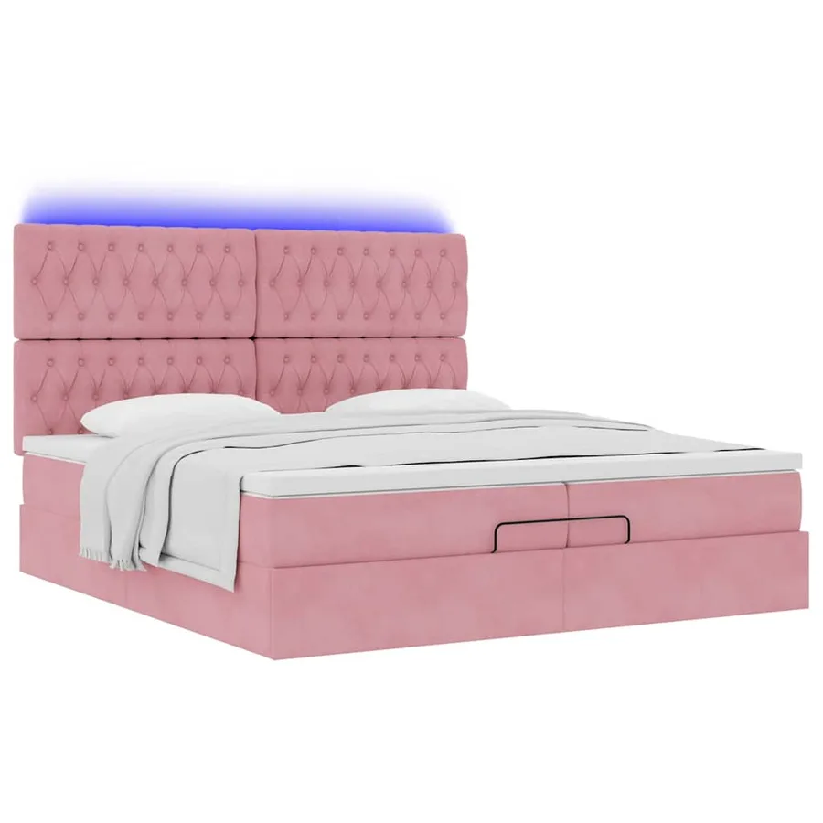 Cadre de lit ottoman avec matelas rose 200x200 cm velours - 6