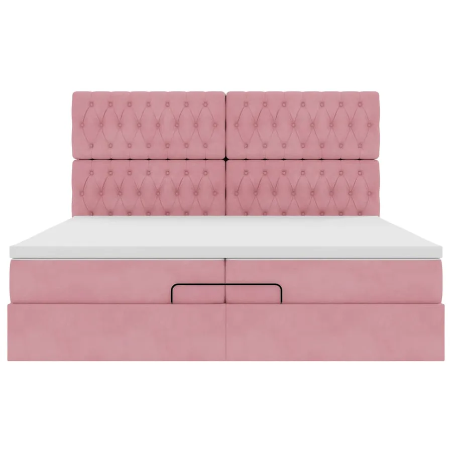Cadre de lit ottoman avec matelas rose 200x200 cm velours - 8