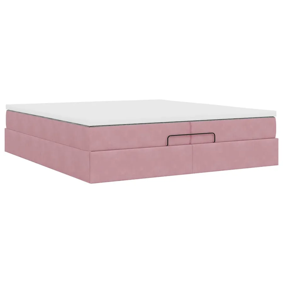 Cadre de lit ottoman avec matelas rose 200x200 cm velours - 10