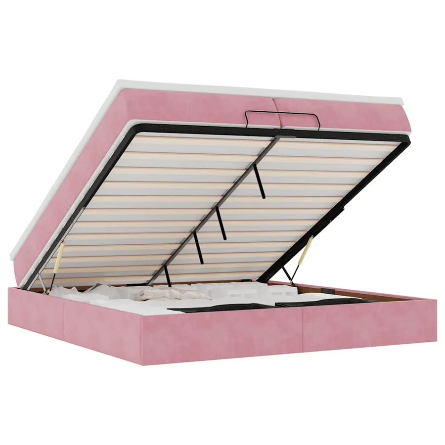 Cadre de lit ottoman avec matelas rose 200x200 cm velours - 2