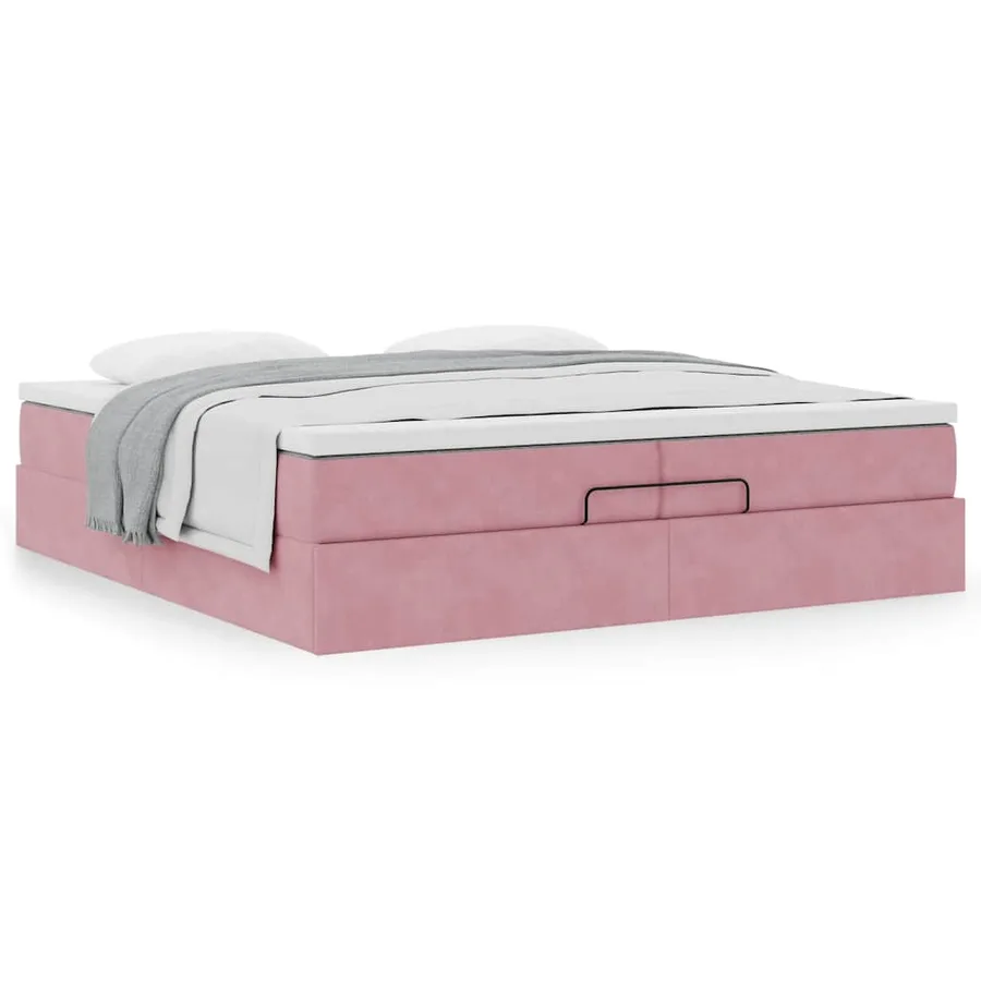 Cadre de lit ottoman avec matelas rose 200x200 cm velours - 4