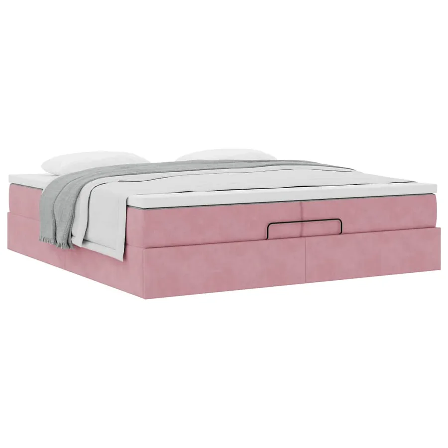 Cadre de lit ottoman avec matelas rose 200x200 cm velours - 5