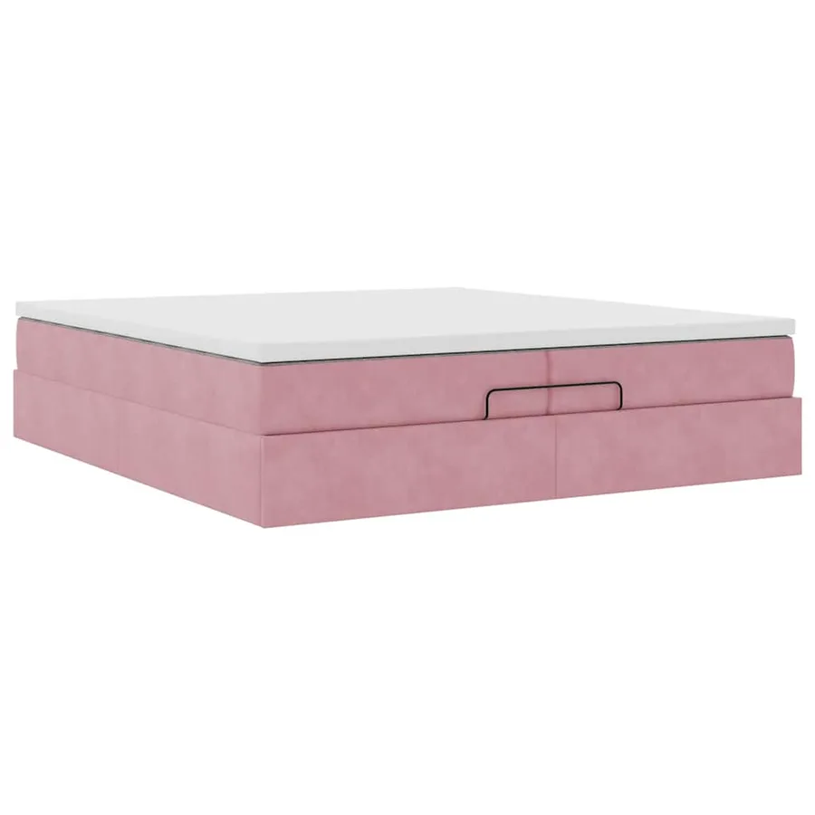 Cadre de lit ottoman avec matelas rose 200x200 cm velours - 6