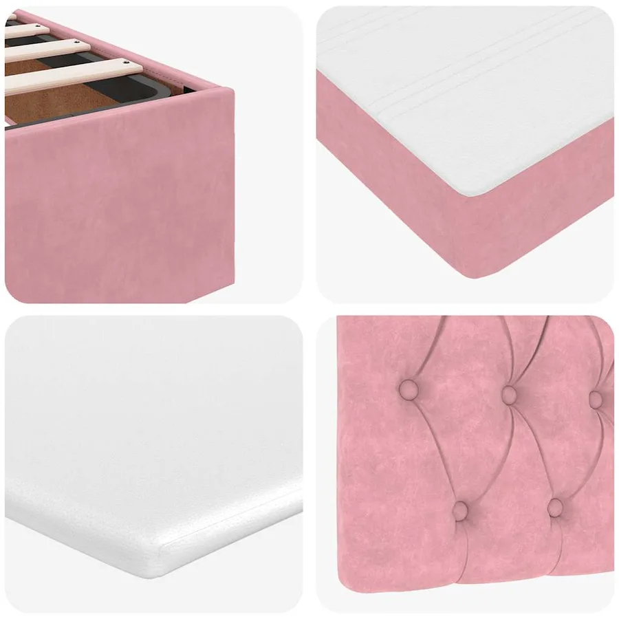 Cadre de lit ottoman avec matelas rose 200x200 cm velours - 15