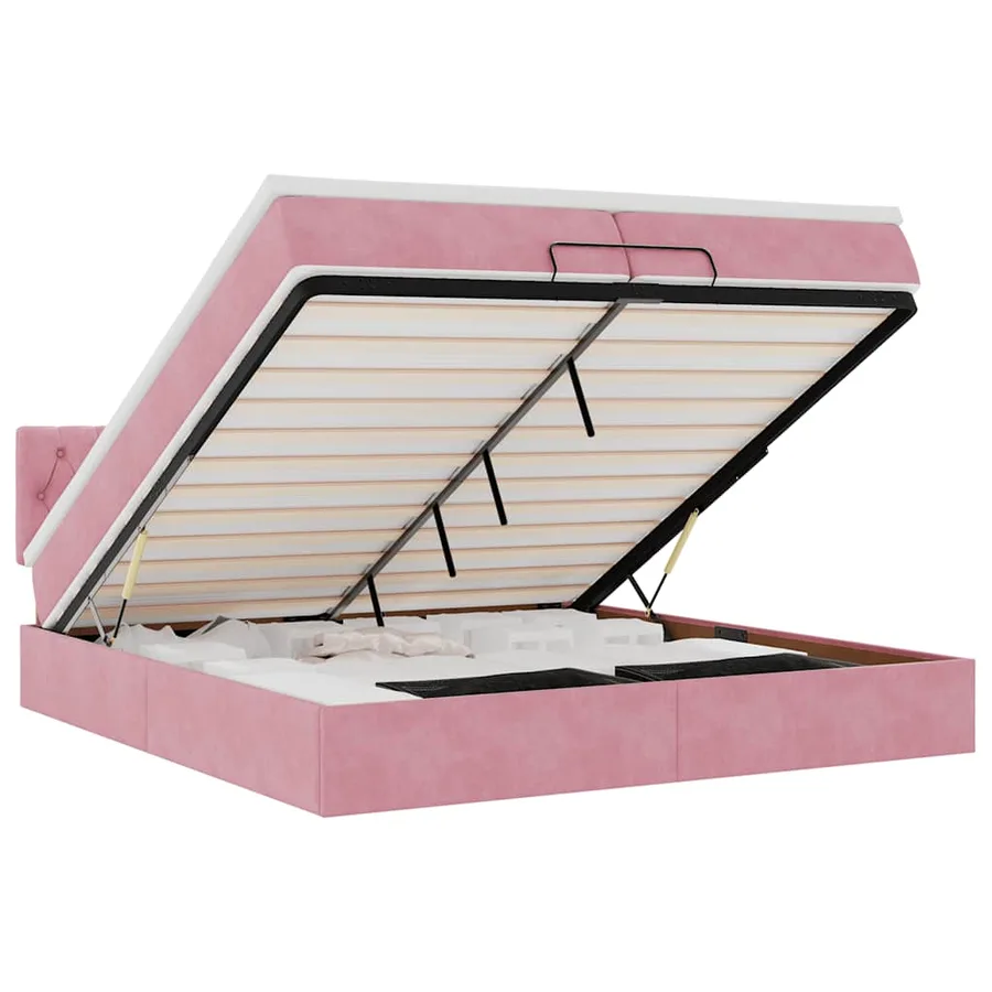 Cadre de lit ottoman avec matelas rose 200x200 cm velours - 2