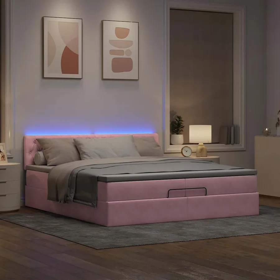Cadre de lit ottoman avec matelas rose 200x200 cm velours - 3