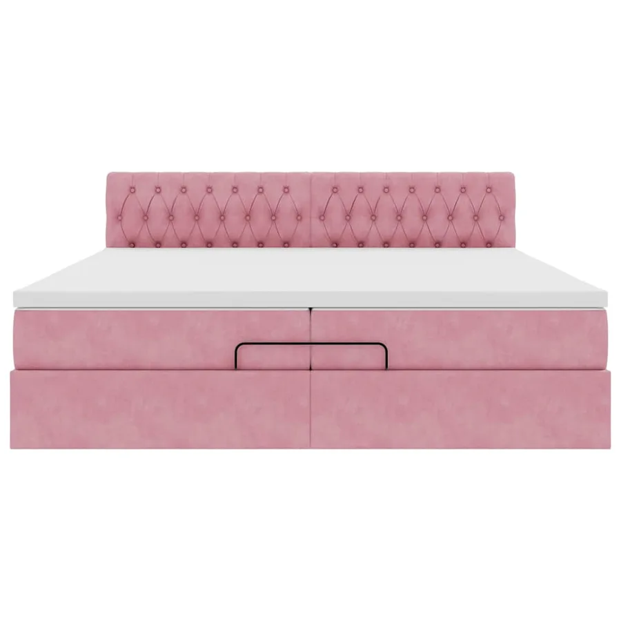 Cadre de lit ottoman avec matelas rose 200x200 cm velours - 8