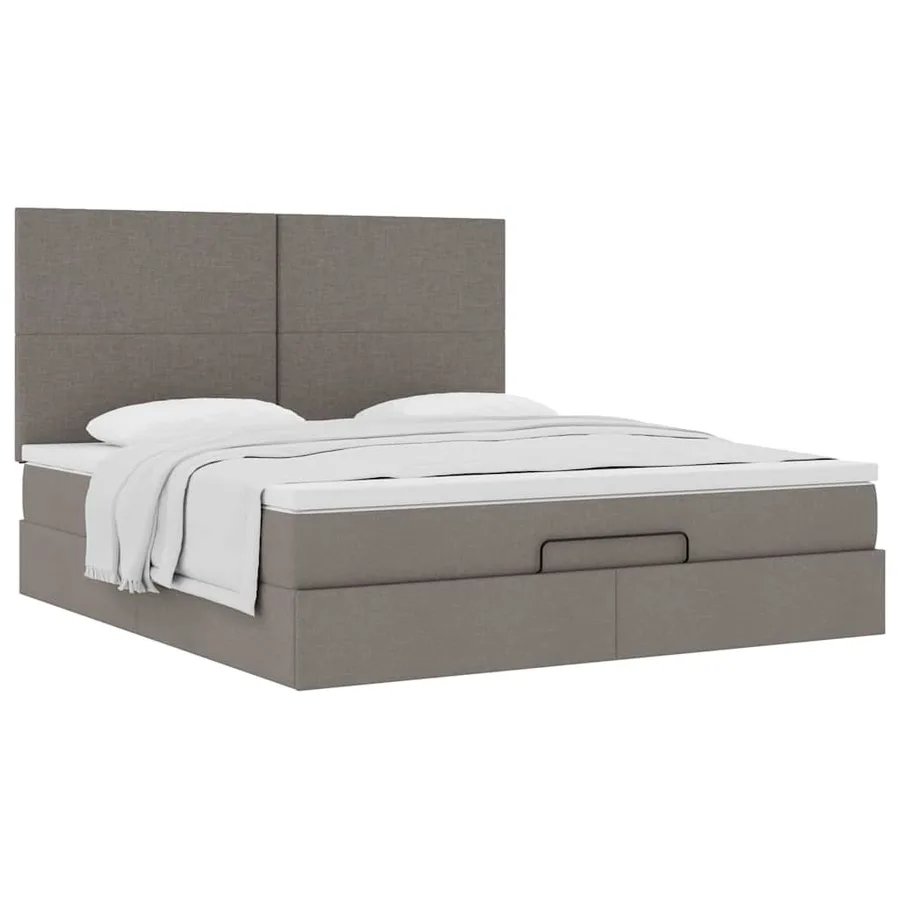 Cadre de lit ottoman avec matelas taupe 180x200 cm tissu - 5